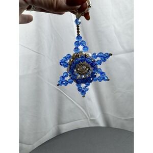 Vintage Handmade Beaded‎ Blue Star Ornament
